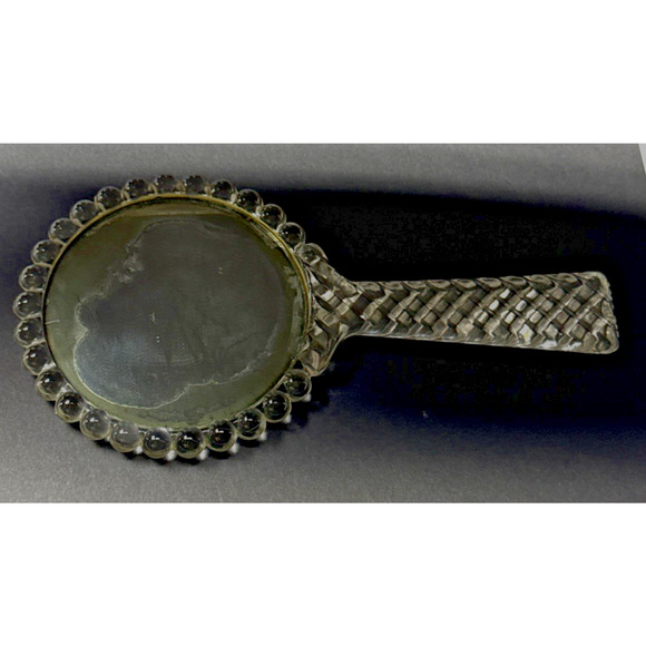 Antique Pressed Glass Hand Mirror Bubble Clear Abstract Magnifying Vanity - Picture 9 of 12